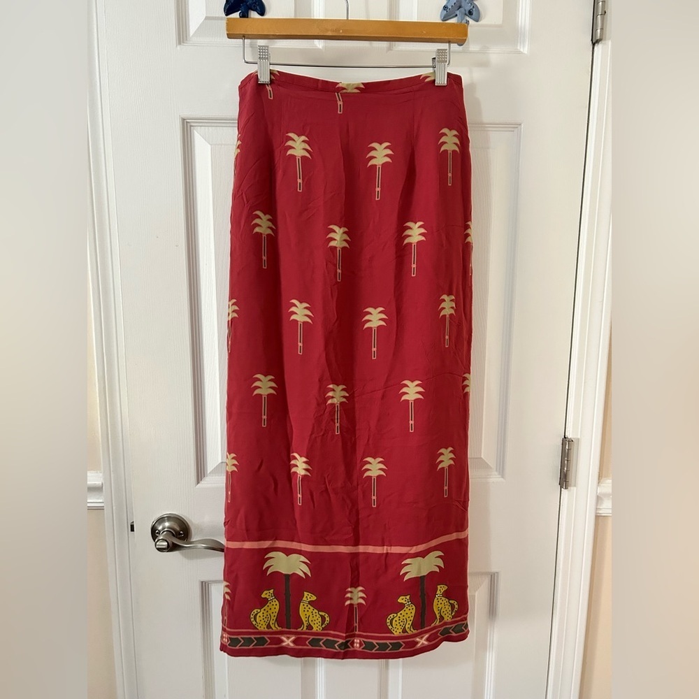 Silk club collection palm tree and leopard maxi skirt